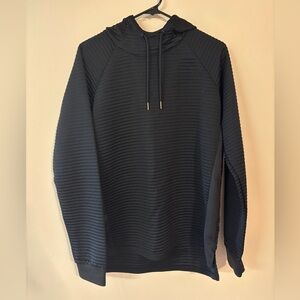 Black Ribbed Hoodie with Drawstrings